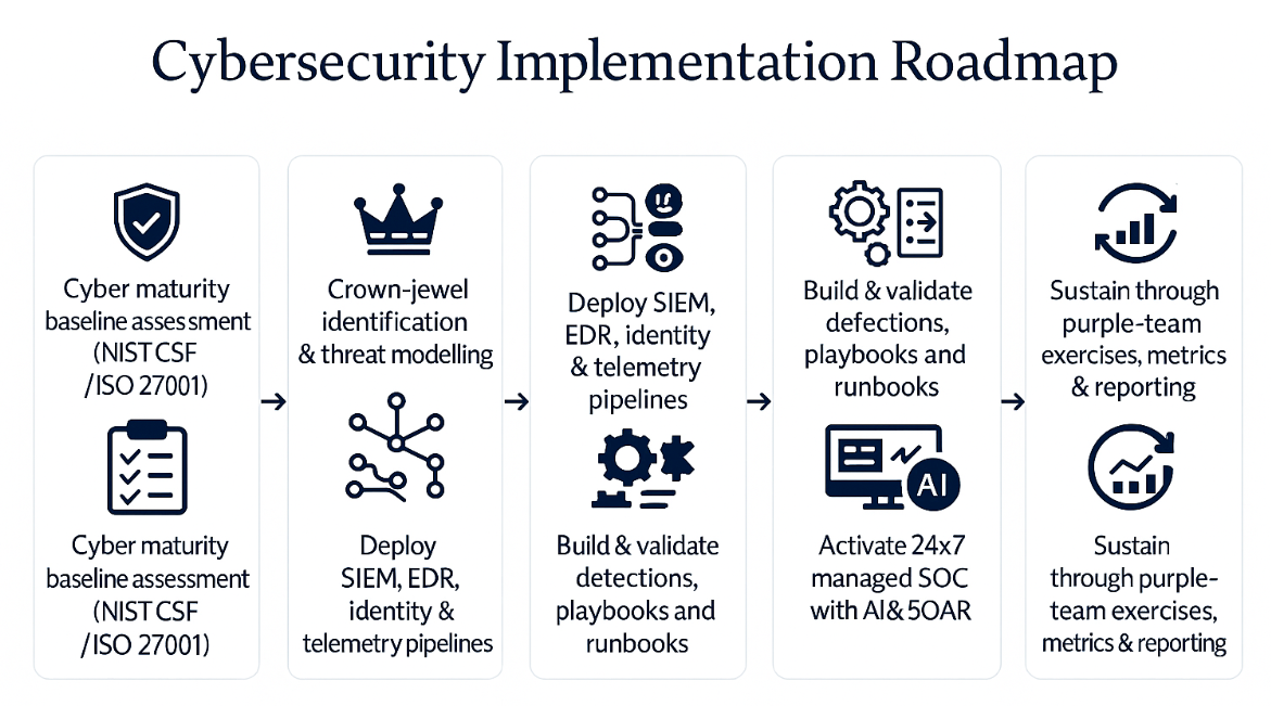 Cybersecurity Implementation Roadmap &mdash; 6 steps from baseline assessment to continuous purple-team exercises